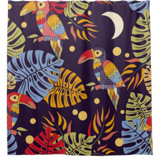 Rideaux De Douche Oiseaux exotiques Plante Motif coloré