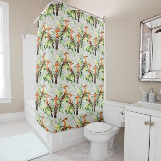 Rideaux De Douche Oiseaux exotiques sur la dentelle (En situation)