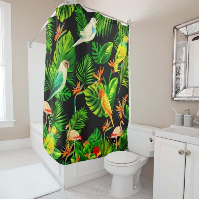 Rideaux De Douche Oiseaux feuille de la forêt tropicale (En situation)