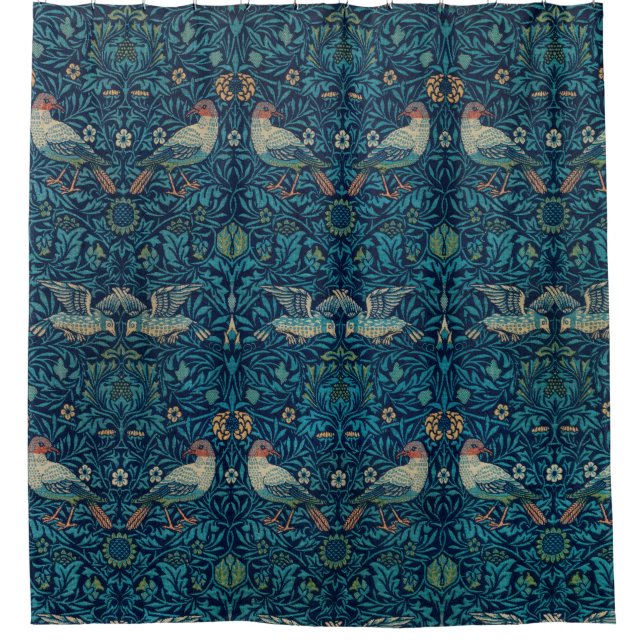 Rideaux De Douche "Oiseaux" par William Morris Motif bleu  (Devant)