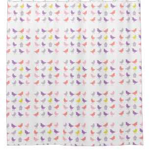 Rideaux De Douche Oiseaux pastel rose et violet avec Birdhouse