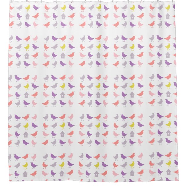 Rideaux De Douche Oiseaux pastel rose et violet avec Birdhouse (Devant)