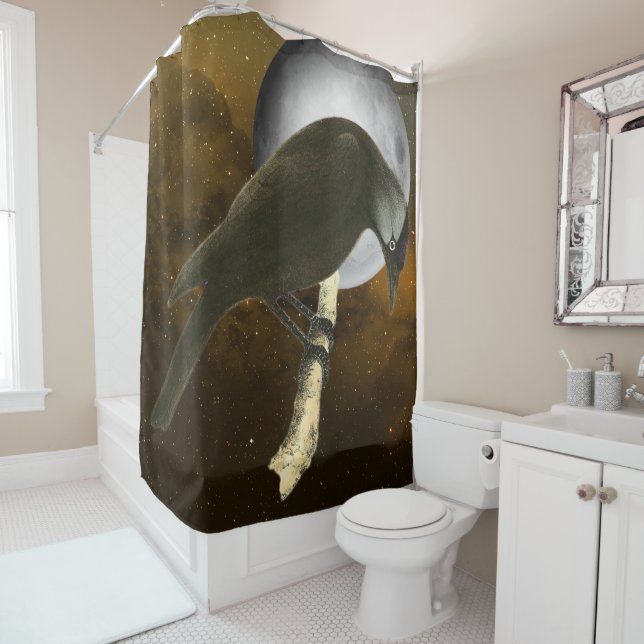 Rideaux De Douche Oiseaux sauvages - Lune Corbeau (En situation)
