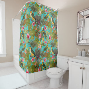 Rideaux De Douche Oiseaux tropicaux et fleurs dans la Jungle motif -