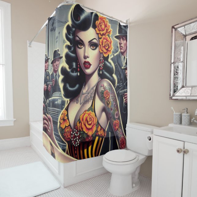 Rideaux De Douche Old School mignonne Goth Girl (En situation)