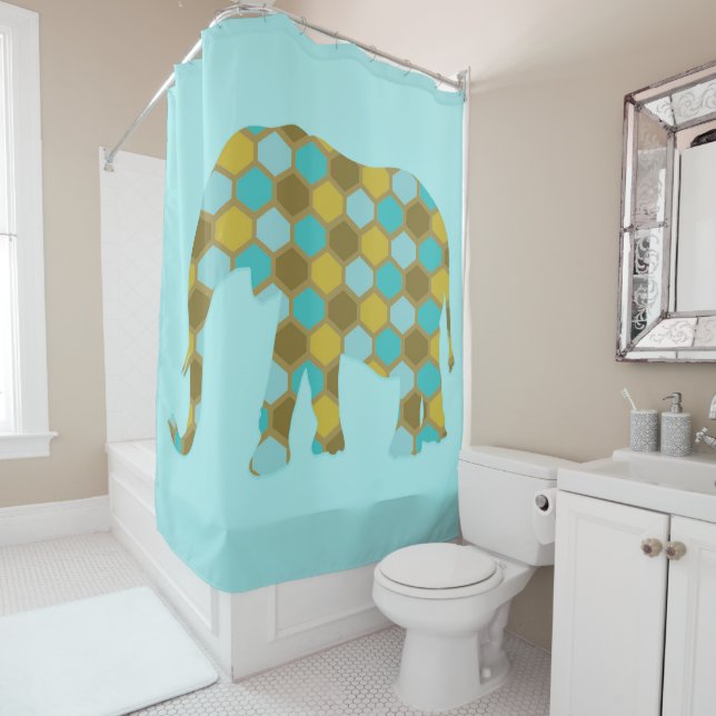 Rideaux De Douche Olive bleu ciel vert éléphant (En situation)