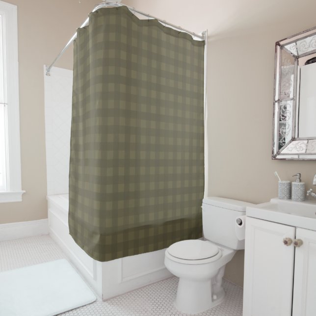 Rideaux De Douche Olive et Sage Vert En vichy Plaid Motif (En situation)