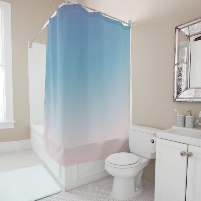 Rideaux De Douche Ombre à fond blanc Aqua Peach (En situation)