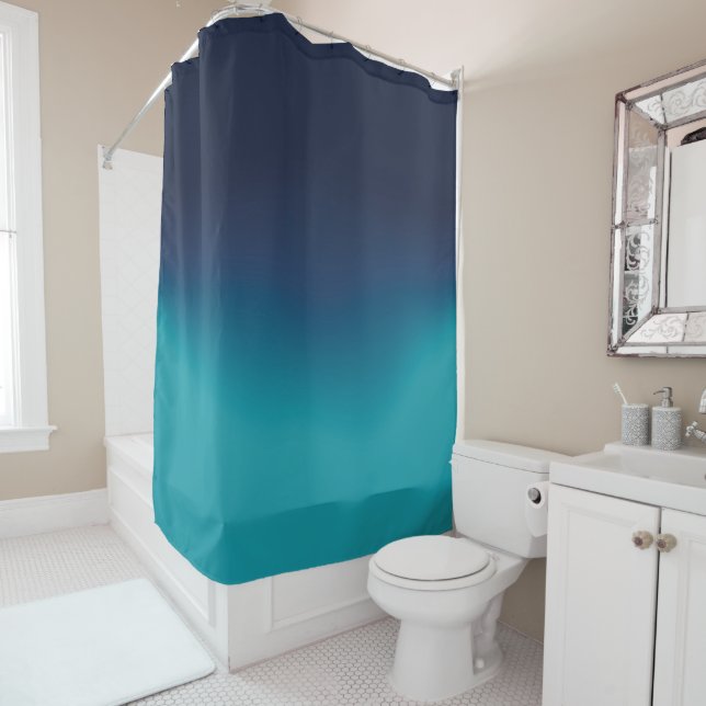 Rideaux De Douche Ombre bleu bleu bleu turquoise brillant dégradé (En situation)