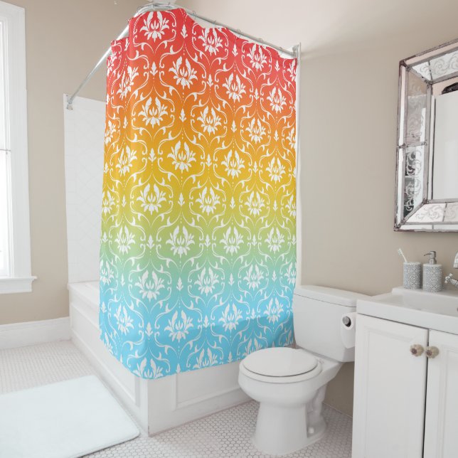 Rideaux De Douche Ombre Coloré Et Damas (En situation)