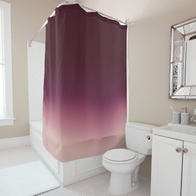 Rideaux De Douche Ombre rouge vif de Bourgogne Élégant dégradé (En situation)