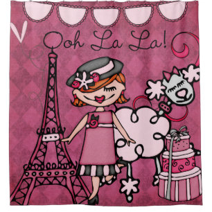 Rideaux De Douche Ooh La Red Haired Diva Tour Eiffel Poodle