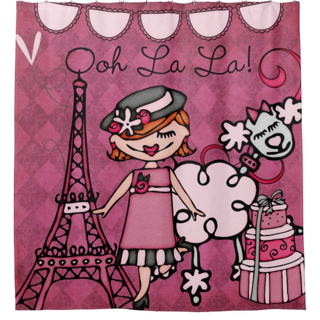 Rideaux De Douche Ooh La Red Haired Diva Tour Eiffel Poodle (Devant)