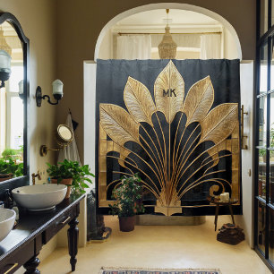 Rideaux De Douche Opulent Art Déco des années 1920 Noir et Or