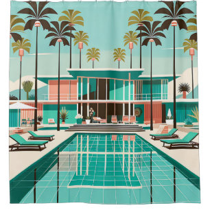 Rideaux De Douche "Opulent Piscine Moderne Du Milieu Du Siècle"