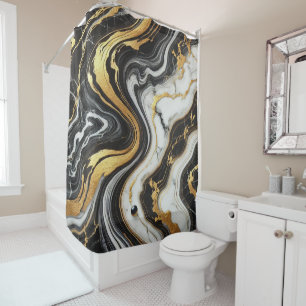 Rideaux De Douche Or liquide aspect marbre noir et blanc Glam