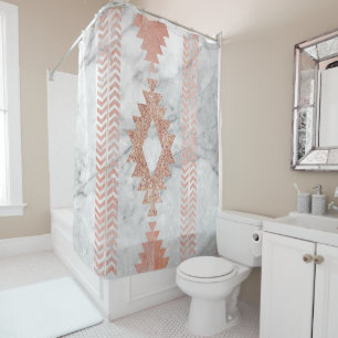 Rideaux De Douche or rose géométrique minimaliste aztèque marbre bla