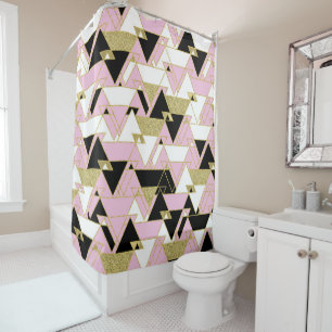 Rideaux De Douche Or Rose Noir Blanc Boho Glam Motif Triangles