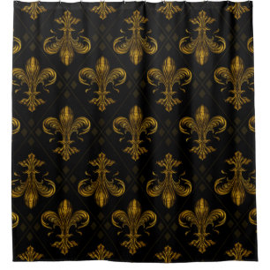 Rideaux De Douche Or vintage motif Fleur de lis