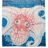 Orange Blue Octopus Kraken Vintage