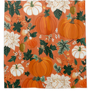 Rideaux De Douche Orange Boho Citrouille Automne motif floral