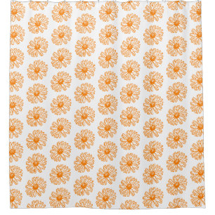 Rideaux De Douche Orange Daisy Flower Print, Vintage motif floral