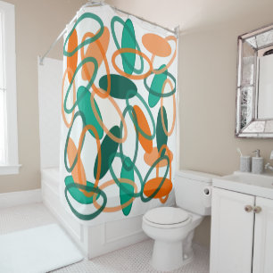 Rideaux De Douche Orange et Ovales Turquoises