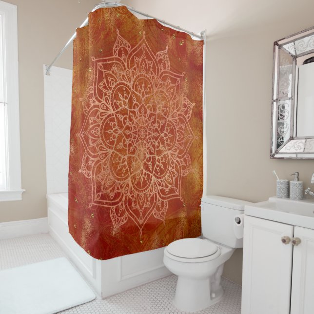 Rideaux De Douche Orange Mandala & Gold Glam Modern Chic (En situation)