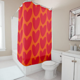 Rideaux De Douche Orange rétro avec Coeurs rouges Super