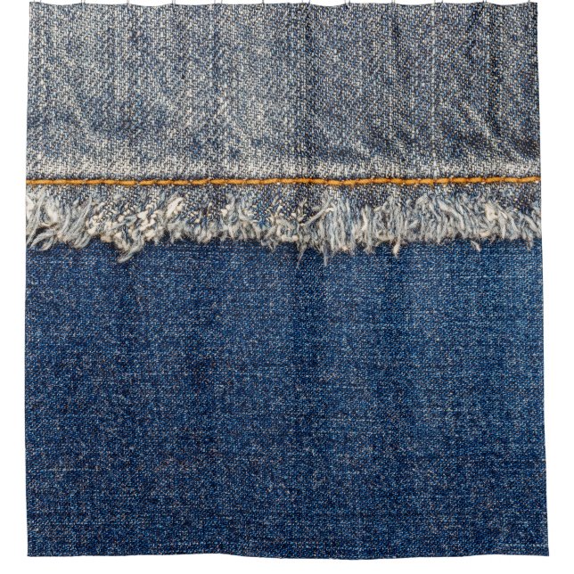 Rideaux De Douche Orange Stitch, Double Denim Patch. (Devant)