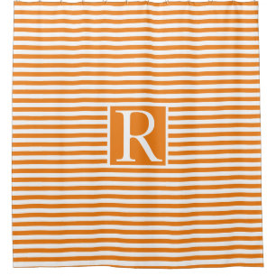 Rideaux De Douche Orange White Stripes Monogrammes Initiales Cute