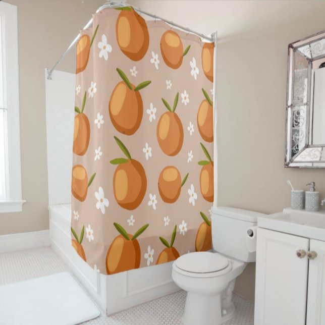 Rideaux De Douche Oranges d'été Fruit petites fleurs blanches Motif (Créateur téléchargé)