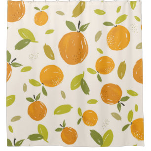 Rideaux De Douche Oranges peintes à la main fruit sans couture desig