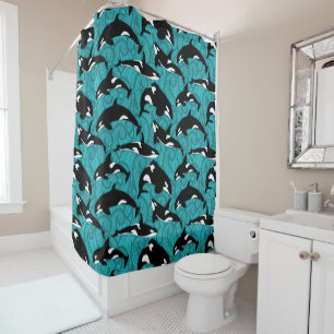 Rideaux De Douche Orcas Killer Whales in the Ocean Patterned