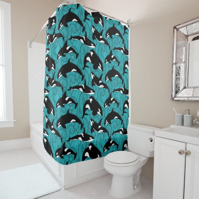 Rideaux De Douche Orcas Killer Whales in the Ocean Patterned (En situation)