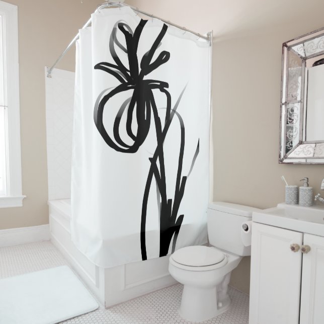 Rideaux De Douche Orchidée Blanc : Abstrait blanc et noir (En situation)