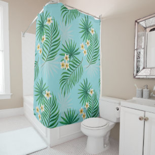 Rideaux De Douche Orchidées et feuilles de palmiers, rose et bleu su