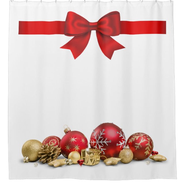 Rideaux De Douche Ornements de Noël en Rouge et Or (Devant)