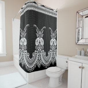 Rideaux De Douche Ornements en dentelle noir et blanc 1_GC