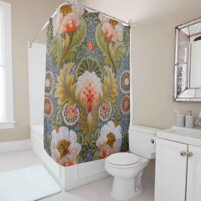 Rideaux De Douche Ornements floraux verts (En situation)