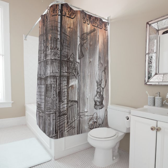 Rideaux De Douche Ouest sauvage de bois-d'Amérique rustique (En situation)