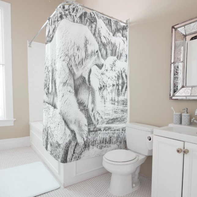 Rideaux De Douche Ours blanc et eau (En situation)