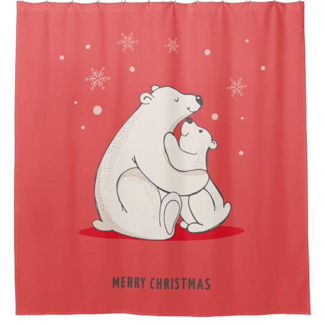 Rideaux De Douche Ours blancs de Noël rouge mignon (Devant)