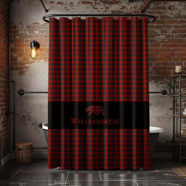 Rideaux De Douche Ours de monogramme plaqué rustique | Buffalo Red B (Créateur téléchargé)