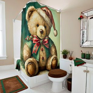 Rideaux De Douche Ours en peluche de Noël vintage