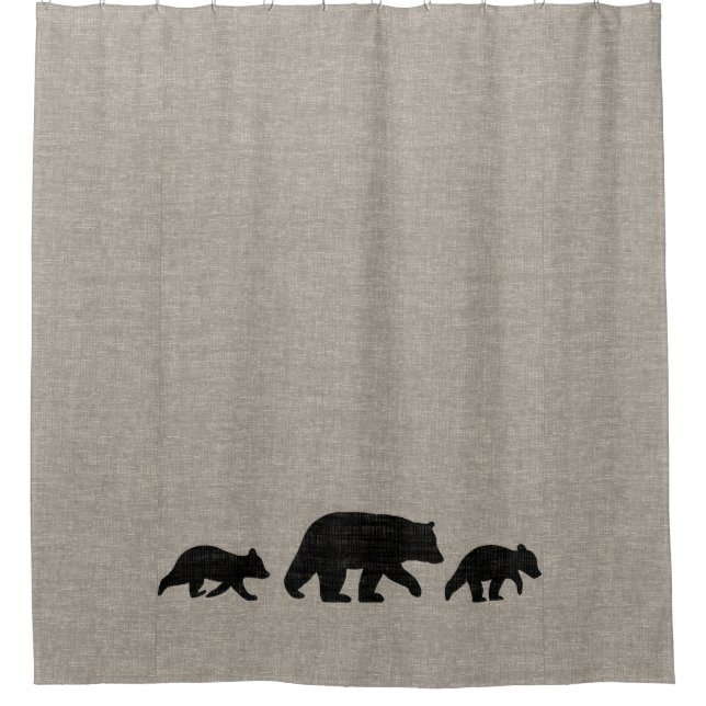 Rideaux De Douche Ours Noir avec Cubs Silhouettes (Devant)