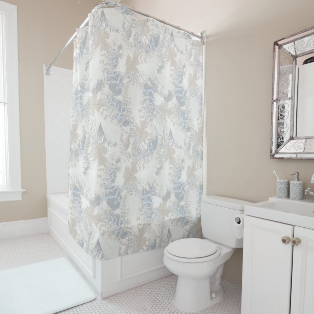 Rideaux De Douche owl Feathers, gray, beige and blue, bird, light, (En situation)