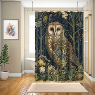 Rideaux De Douche Owl Forest, William Morris Style