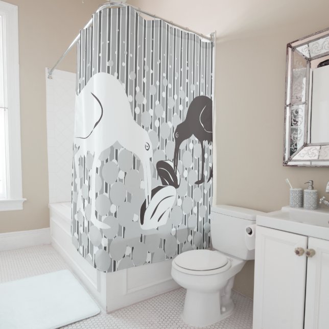 Rideaux De Douche Oyster-Catcher - Silhouette - Gris monochrome (En situation)