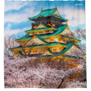 Rideaux De Douche Pagoda et Sakura japonais de jardin à Osaka, Japo